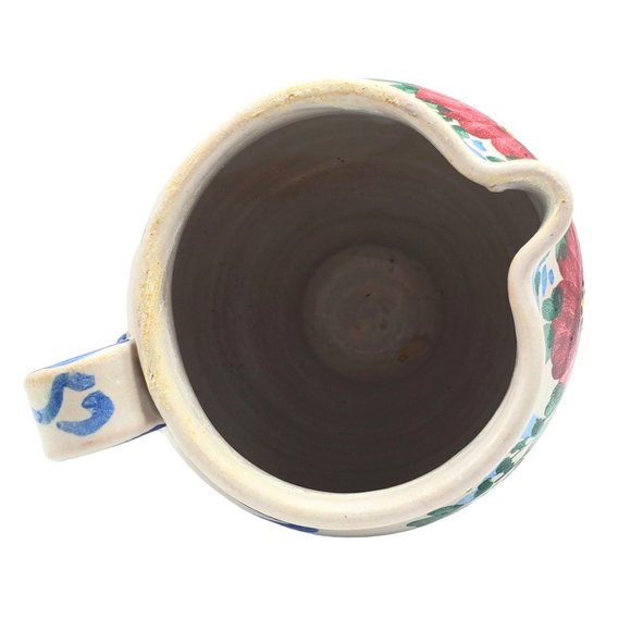 Vintage Art Pottery Small Floral Pitcher Italy Hand Painted Rustic Farmhouse Cou - Picture 6 of 8